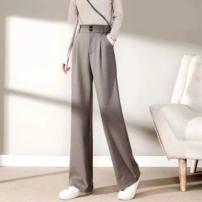 Comfortable Fit Wool Straight Leg Pants