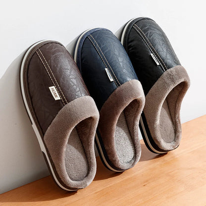 Cozy Mens Faux Leather Slippers with Soft Fur Inside - BritishElegance