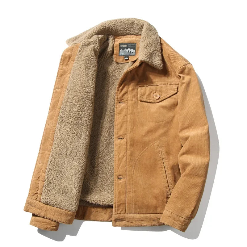 Soft Fleece Lined Corduroy Parka Coat Men