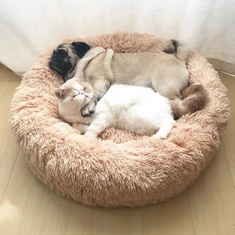 Comfy Round Furry Pet Bed for Cats and Dogs