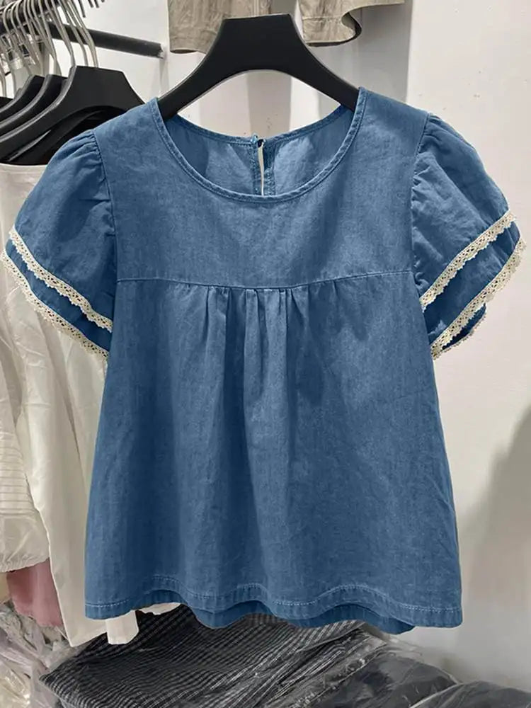 Chic Embroidered Patch Denim Shirt