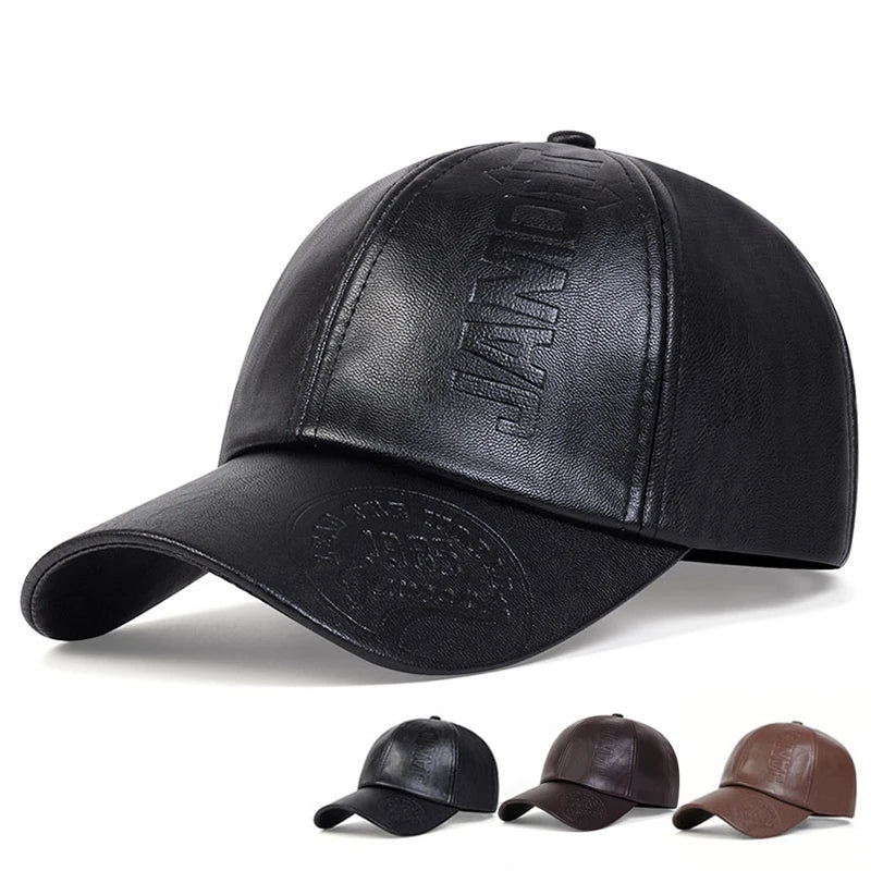 Classic Brown Leather Baseball Cap - Adjustable Fit - BritishElegance