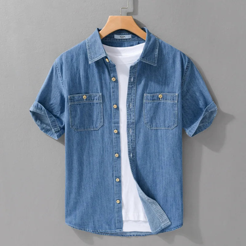 Casual Slim Fit Blue Jeans Shirt - BritishElegance