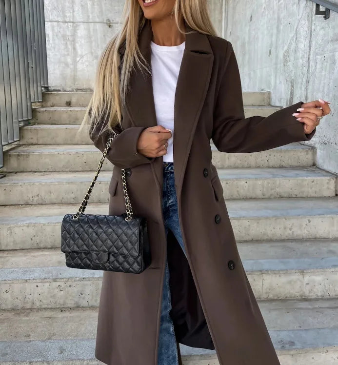 Ladies Classic Warm Double Breasted Winter Coat - BritishElegance