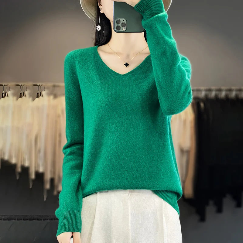 Cozy Australian Merino Wool V-Neck Sweater