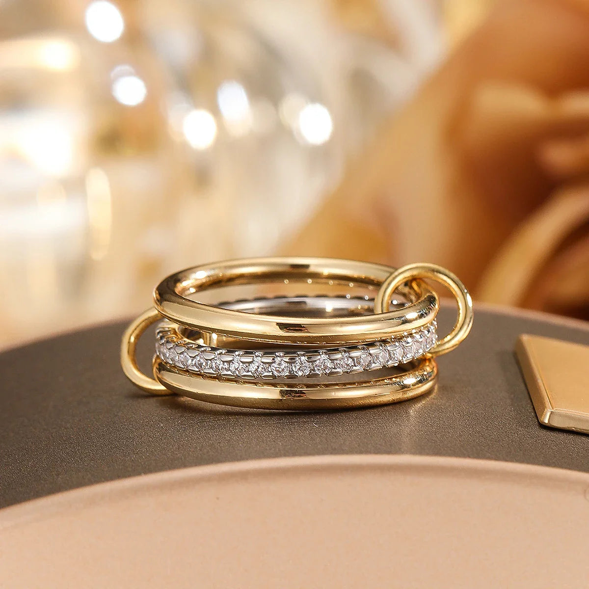 Simple Dual Tone Copper Band Ring Set
