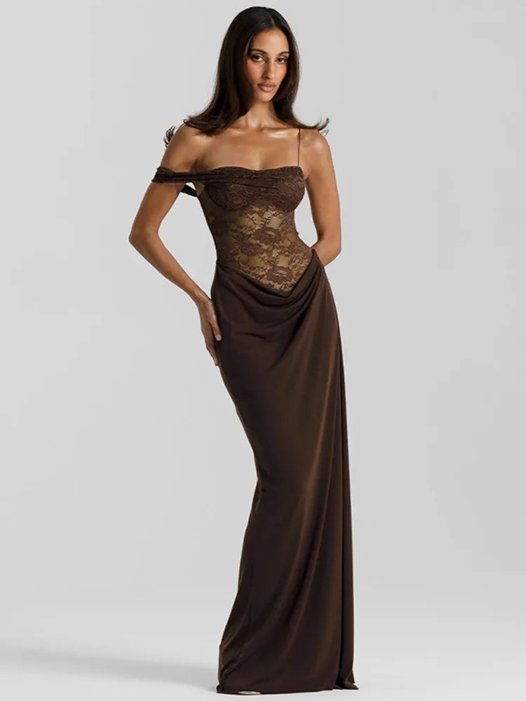 Elegant Off Shoulder Lace Evening Dress - BritishElegance