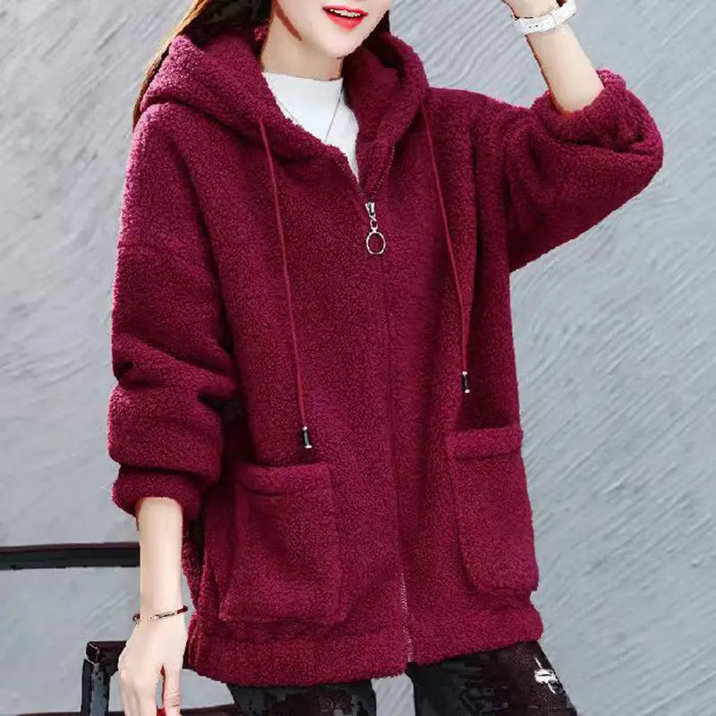 Warm Cozy Women's Wool Hooded Sweatshirt with Pockets