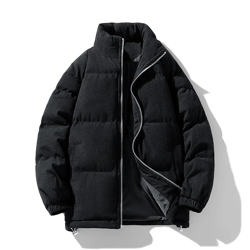 Arthur Corduroy Relaxed Fit Puffer Jacket | Stand Collar Padded Jacket
