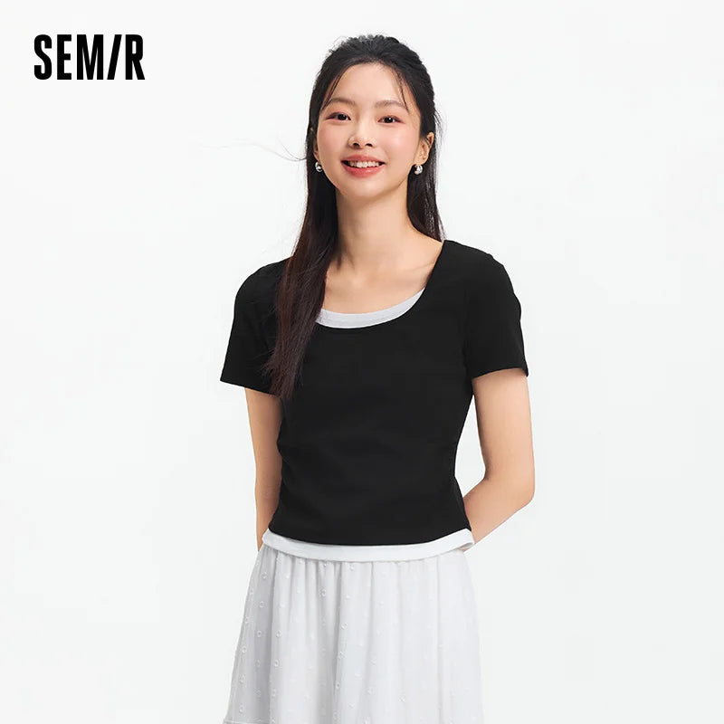 Fashionable Faux Crop Top – Flattering V-Neck Tee - BritishElegance