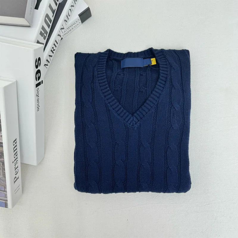 Relaxed Fit Casual V-Neck Jumper Sweater - BritishElegance