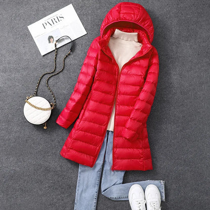 Women's Long Winter Puffer Coat with Detachable Hat