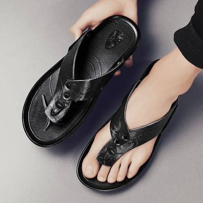 Arvento | Italian Leather Slides – Rivet Detail with Anti-Slip Comfort Sole