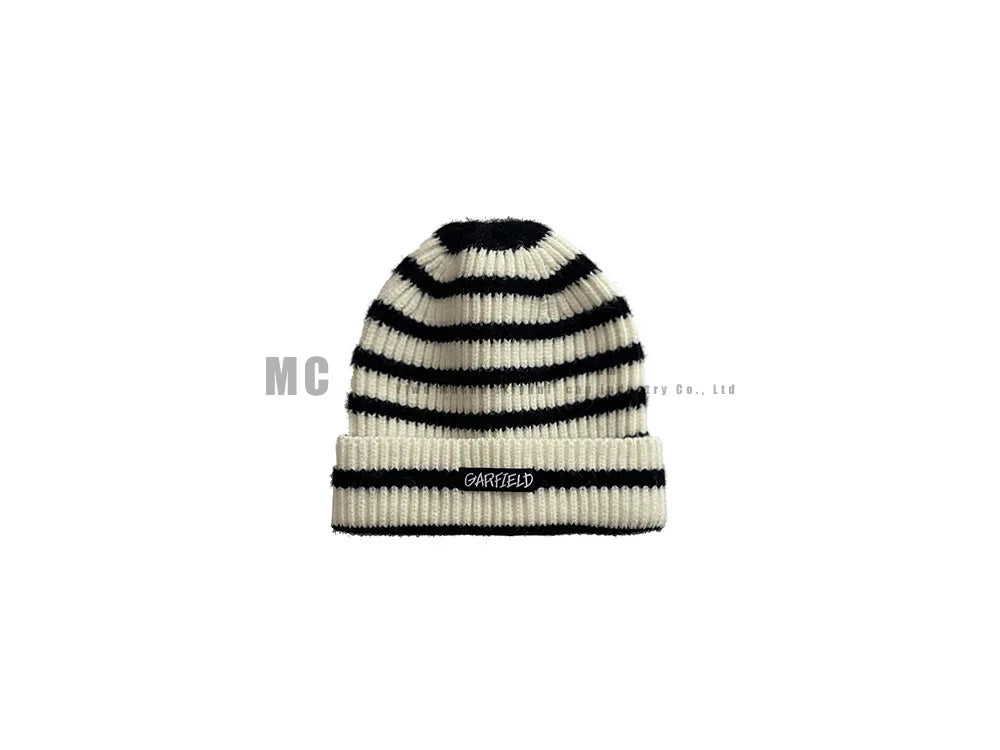 Warm Winter Beanie Hat with Hood and Striped Pattern