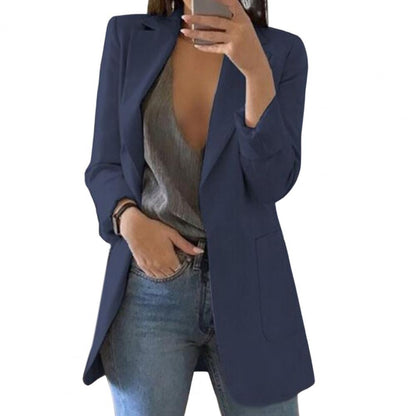 Relaxed Fit Open Front Jacket for Women with Pockets