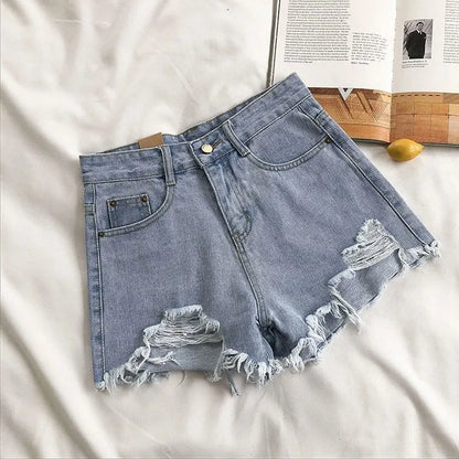 Ripped High Waist Distressed Denim Shorts