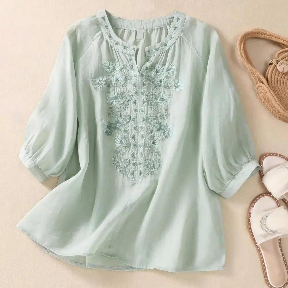 Embroidered Chiffon Boho Blouse | Lightweight Flowy Summer Top