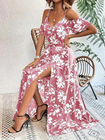 Flowy Floral Off Shoulder Long Maxi Dress for Women