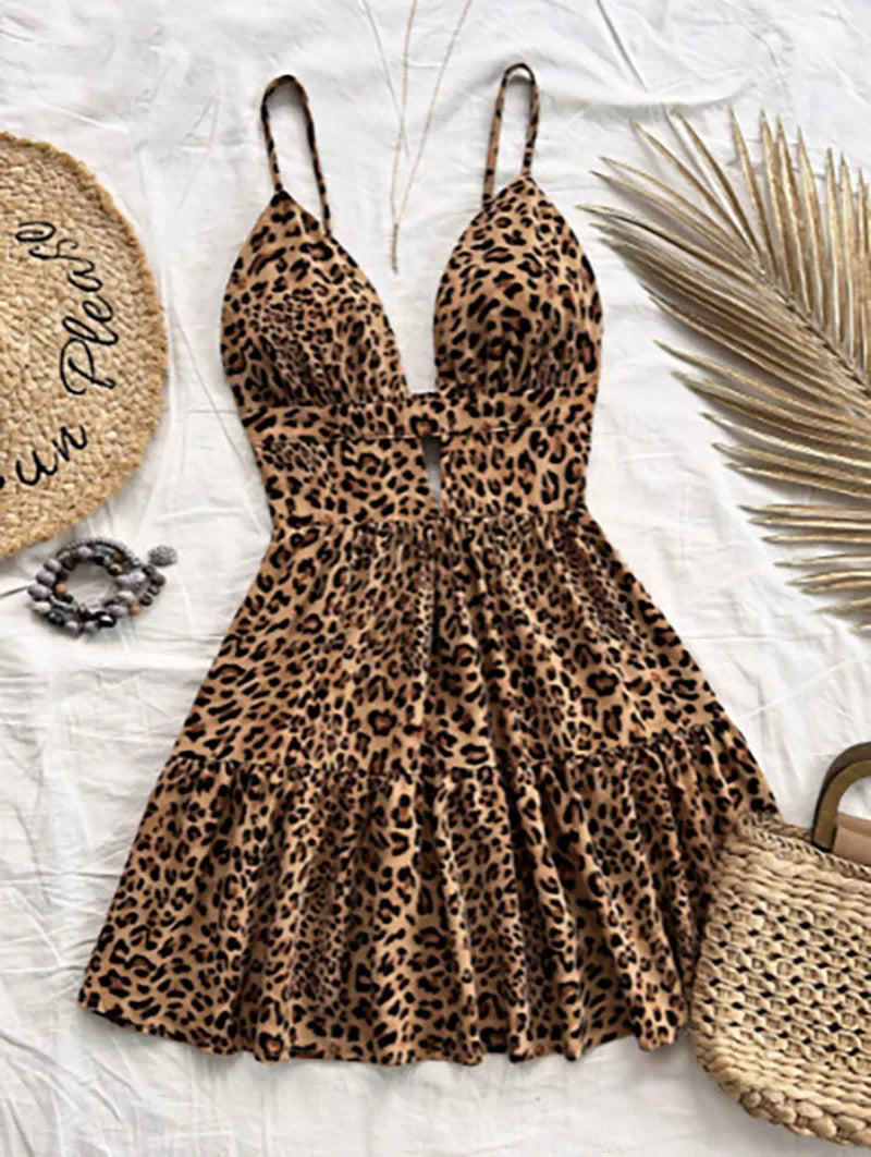 Sleeveless Leopard Print Sundress for Women Summer Wear