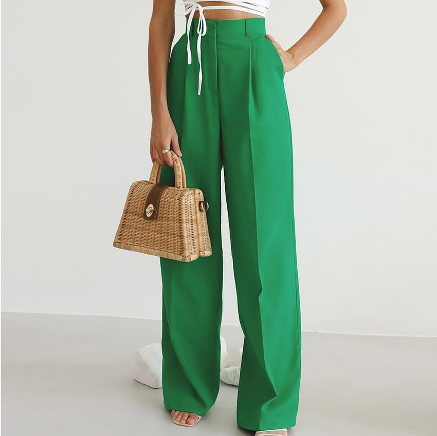 Classic Wide Leg Women's Suit Pants with Pockets - BritishElegance