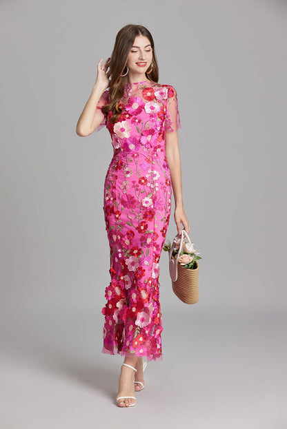 Marivelle – Elegant Embroidered Sheer Maxi Dress