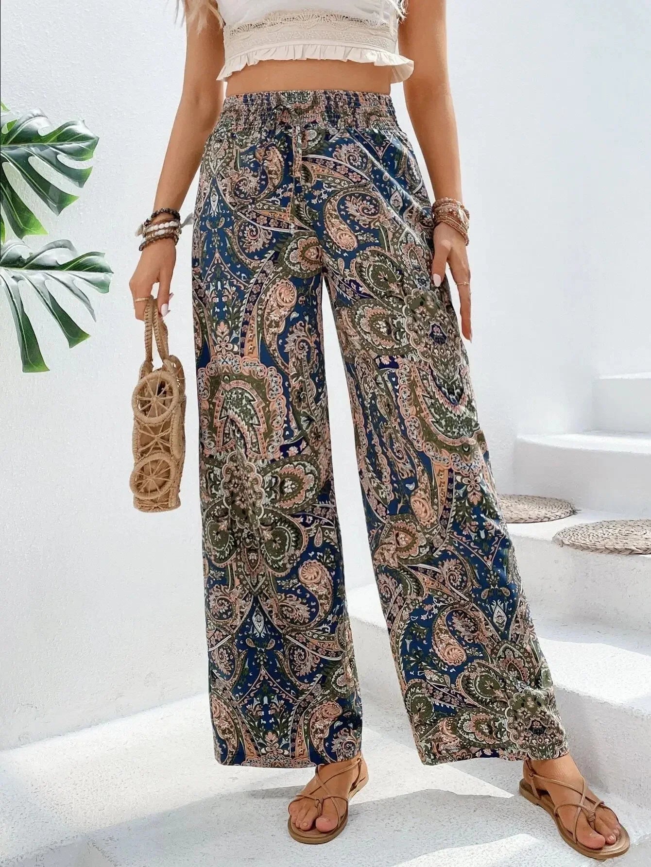 Comfortable Loose Fit Stretchy Printed Women's Pants