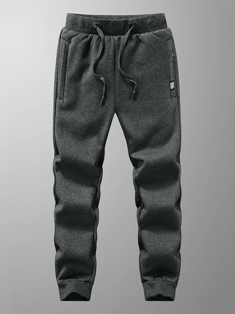 Warm Men's Fleece Jogger Pants with Zip Pockets
