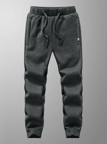 Warm Men's Fleece Jogger Pants with Zip Pockets