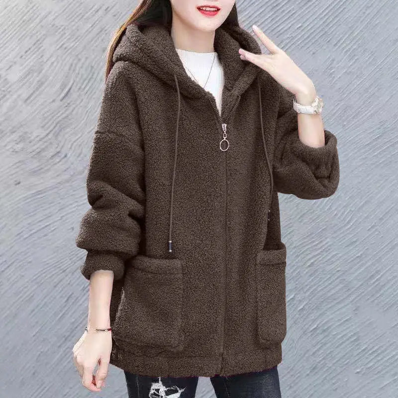 Warm Cozy Women's Wool Hooded Sweatshirt with Pockets
