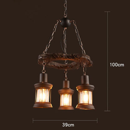 Rustic Metal Wood LED Ceiling Lamp