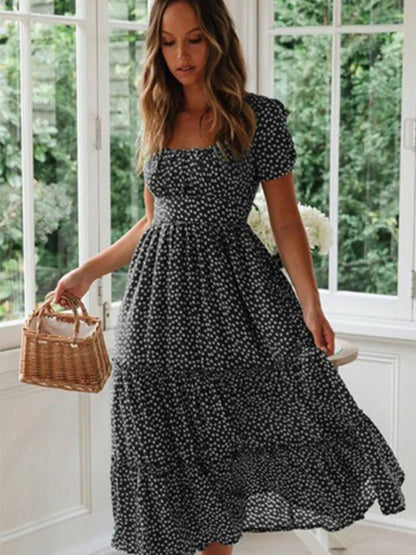 Classic Floral Long Sleeve Maxi Dress with High Slit