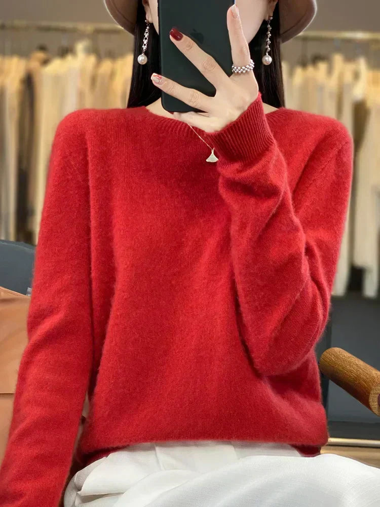 Soft Merino Wool Women's O Neck Winter Sweater