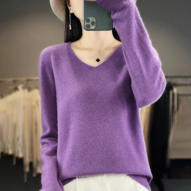 Cozy Australian Merino Wool V-Neck Sweater