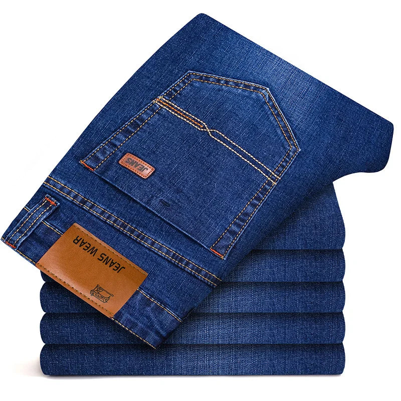 Comfortable Fit Straight Leg Men's Jeans - Dark Blue Cotton Denim