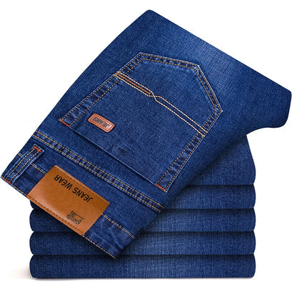 Comfortable Fit Straight Leg Men's Jeans - Dark Blue Cotton Denim