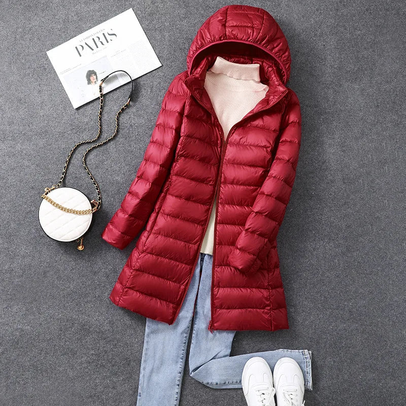 Women's Long Winter Puffer Coat with Detachable Hat