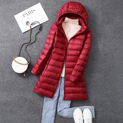 Women's Long Winter Puffer Coat with Detachable Hat