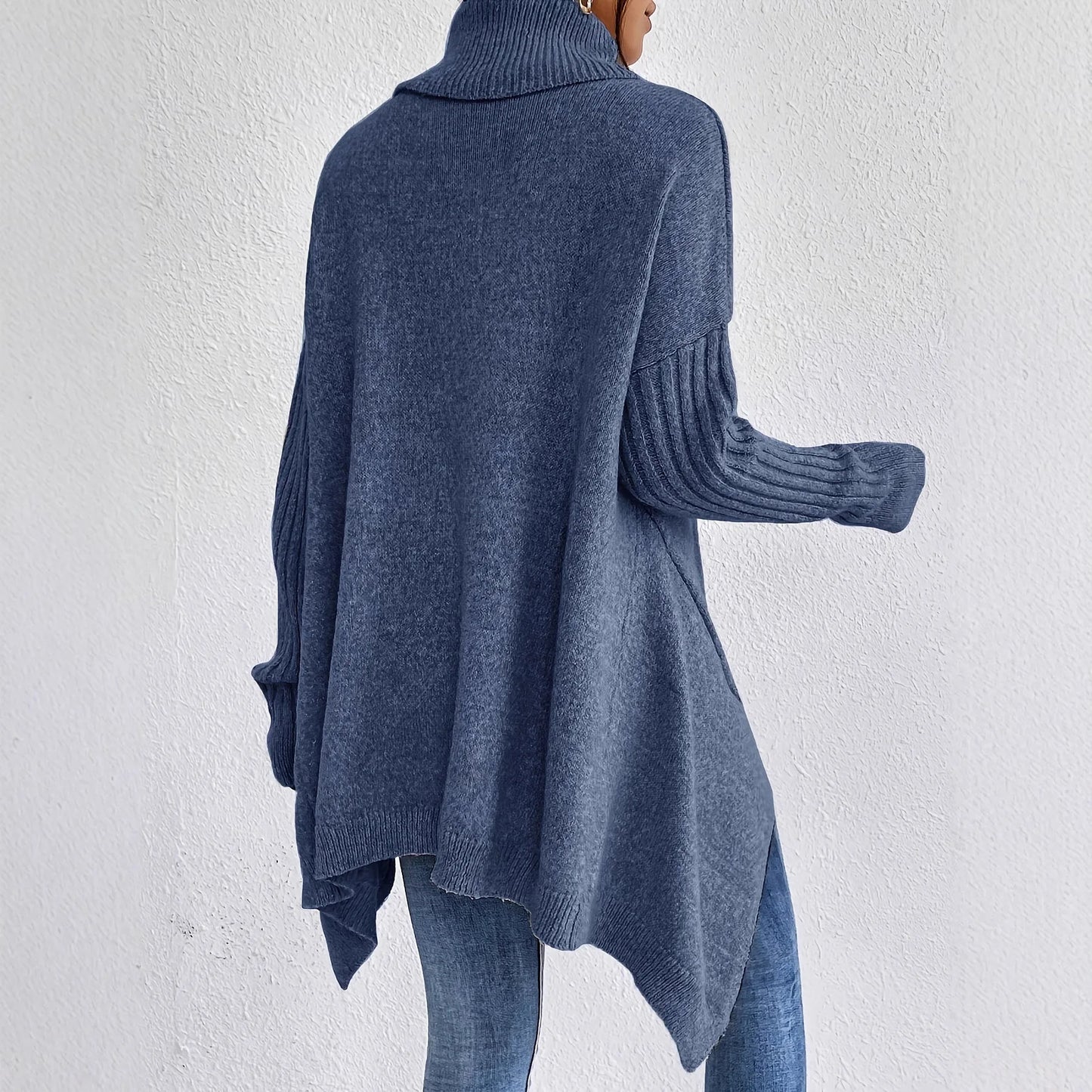 Isla Relaxed Fit Turtleneck Sweater | Ribbed Cuffs High-Low Hem Sweater