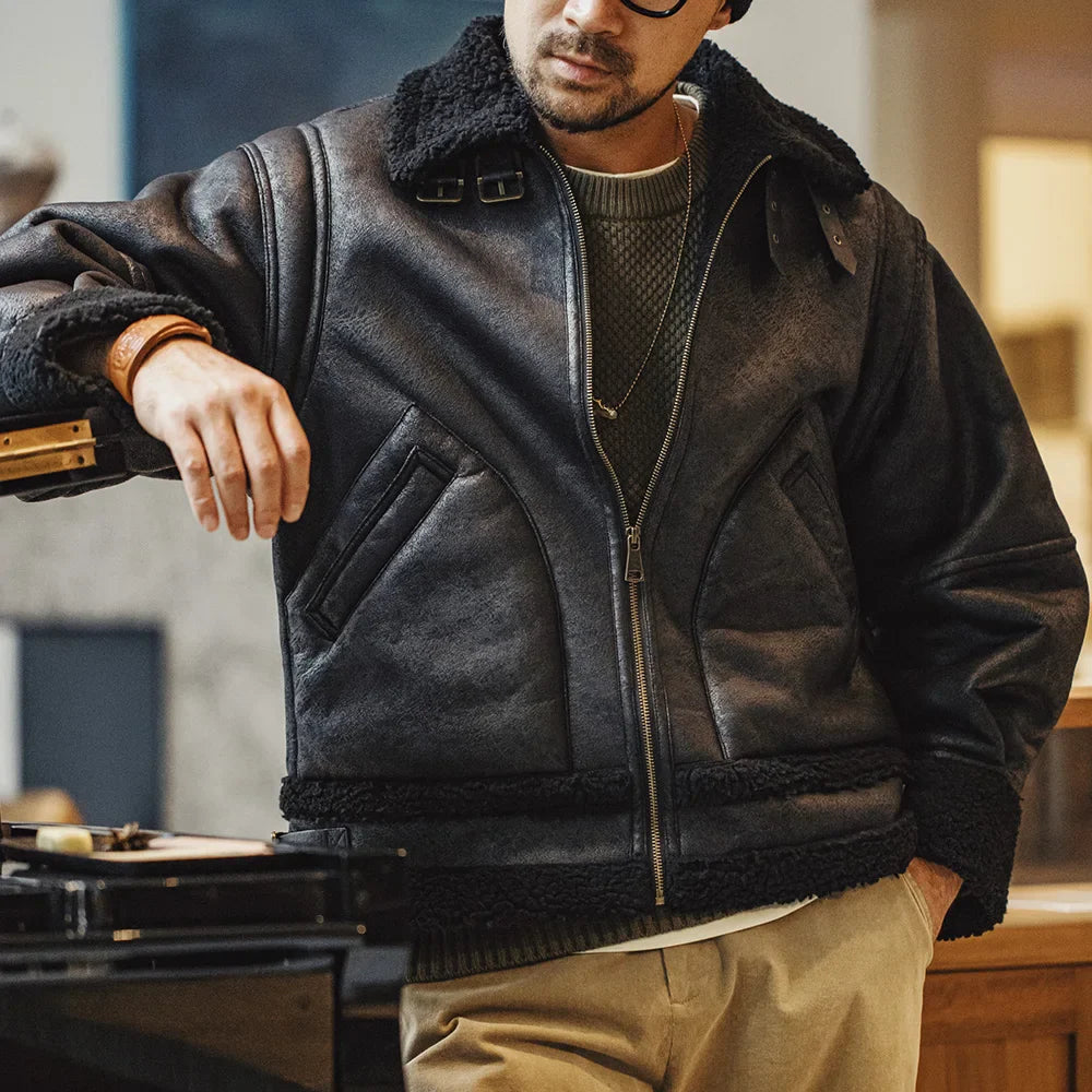 Heavy Duty Synthetic Leather Mens Bomber Jacket - BritishElegance