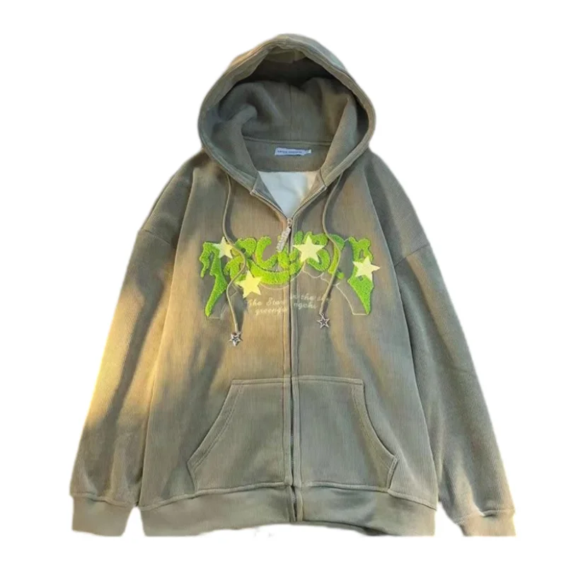 Casual Women's Oversized Embroidered Zip Hoodie