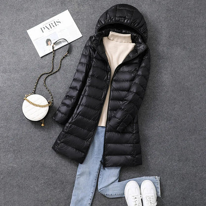 Women's Long Winter Puffer Coat with Detachable Hat