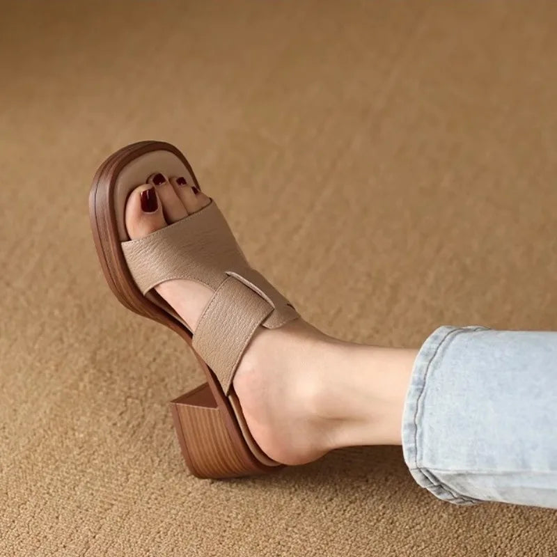 Unique Leather Buckle Flat Sandals - BritishElegance