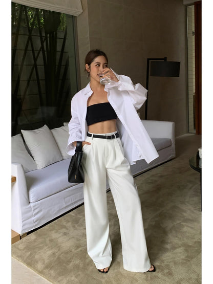 Colorful High Waist Wide Leg Suit Trousers