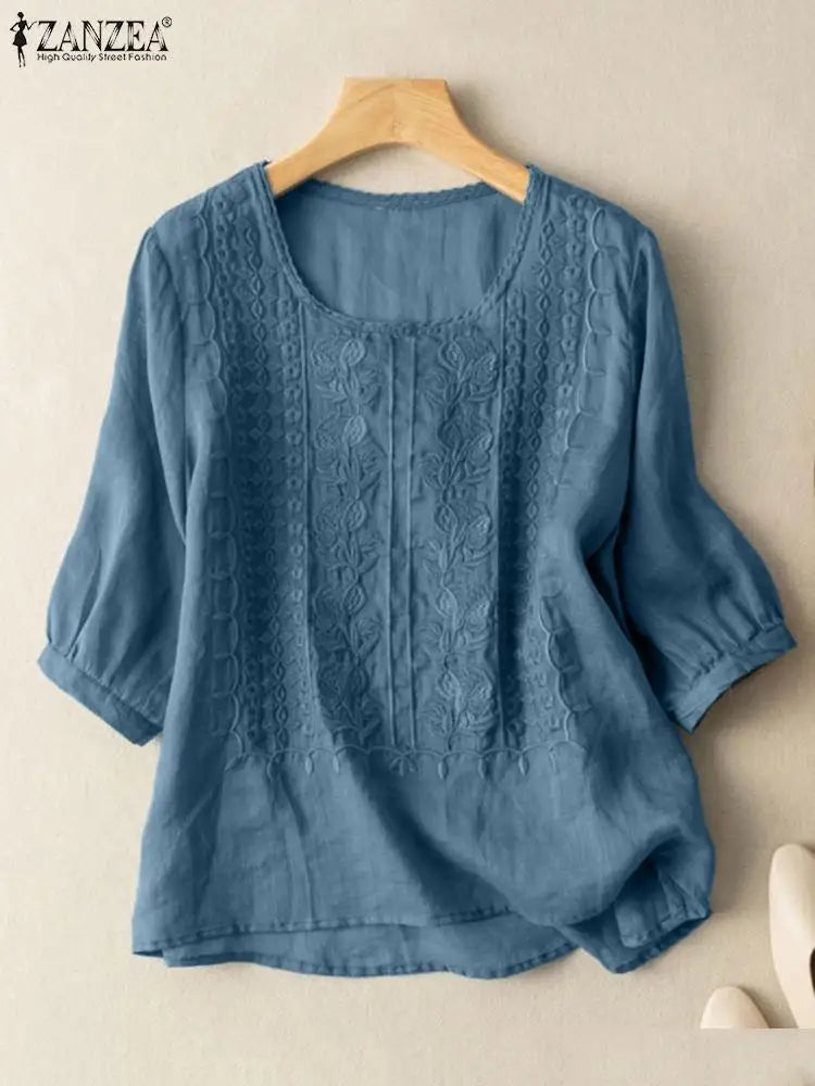 Chic Lace Embroidered 3/4 Sleeve Women's Top
