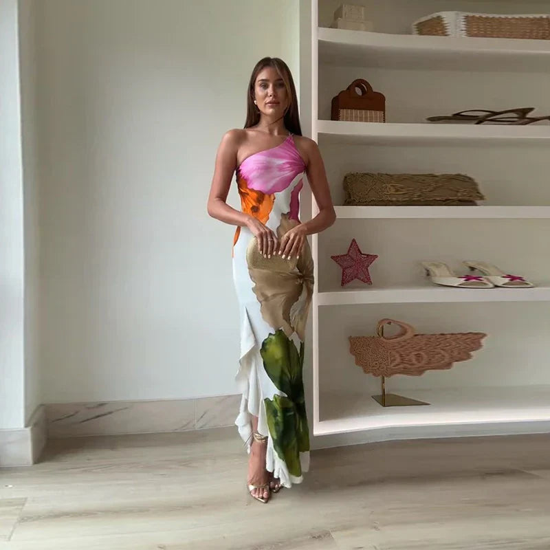 Beautiful Flower Off Shoulder Long Dress - BritishElegance
