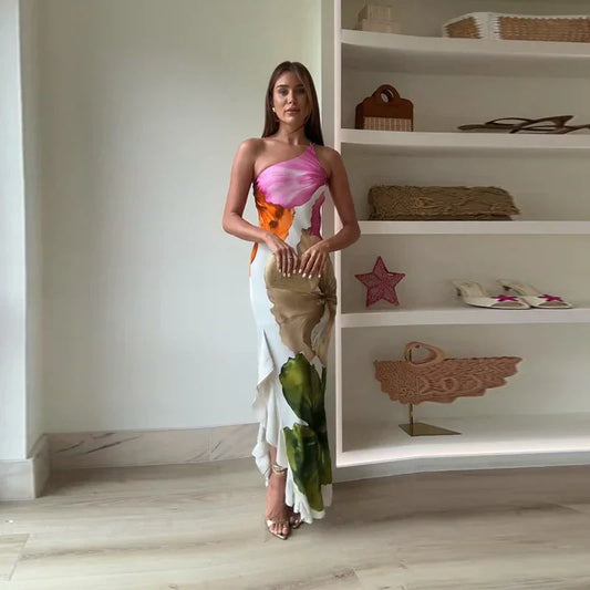 Beautiful Flower Off Shoulder Long Dress - BritishElegance
