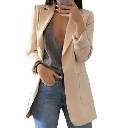 Relaxed Fit Open Front Jacket for Women with Pockets
