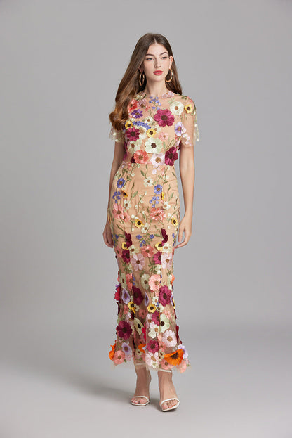 Marivelle – Elegant Embroidered Sheer Maxi Dress