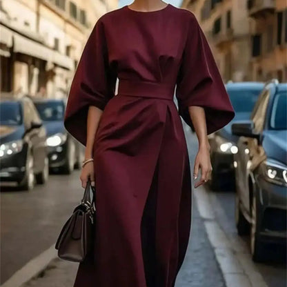 Valencia – Structured A-Line Midi Dress with Belted Waist