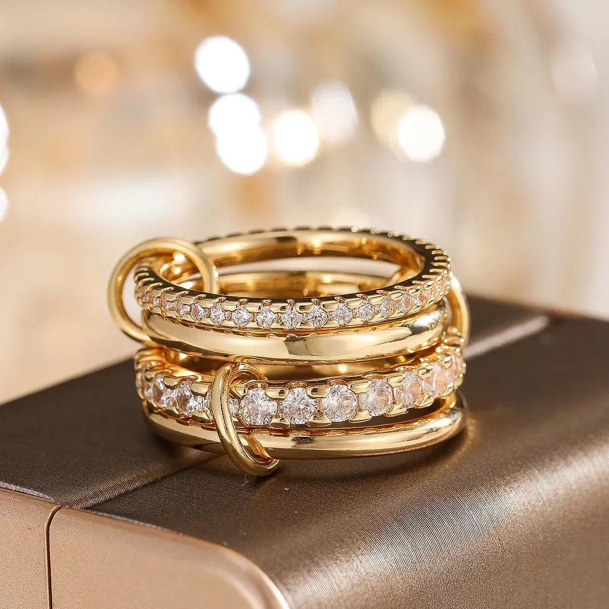 Simple Dual Tone Copper Band Ring Set